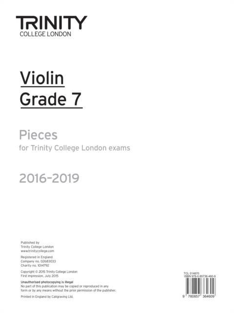 Violin Exam Pieces Grade 7 2016-2019 (Part Only)